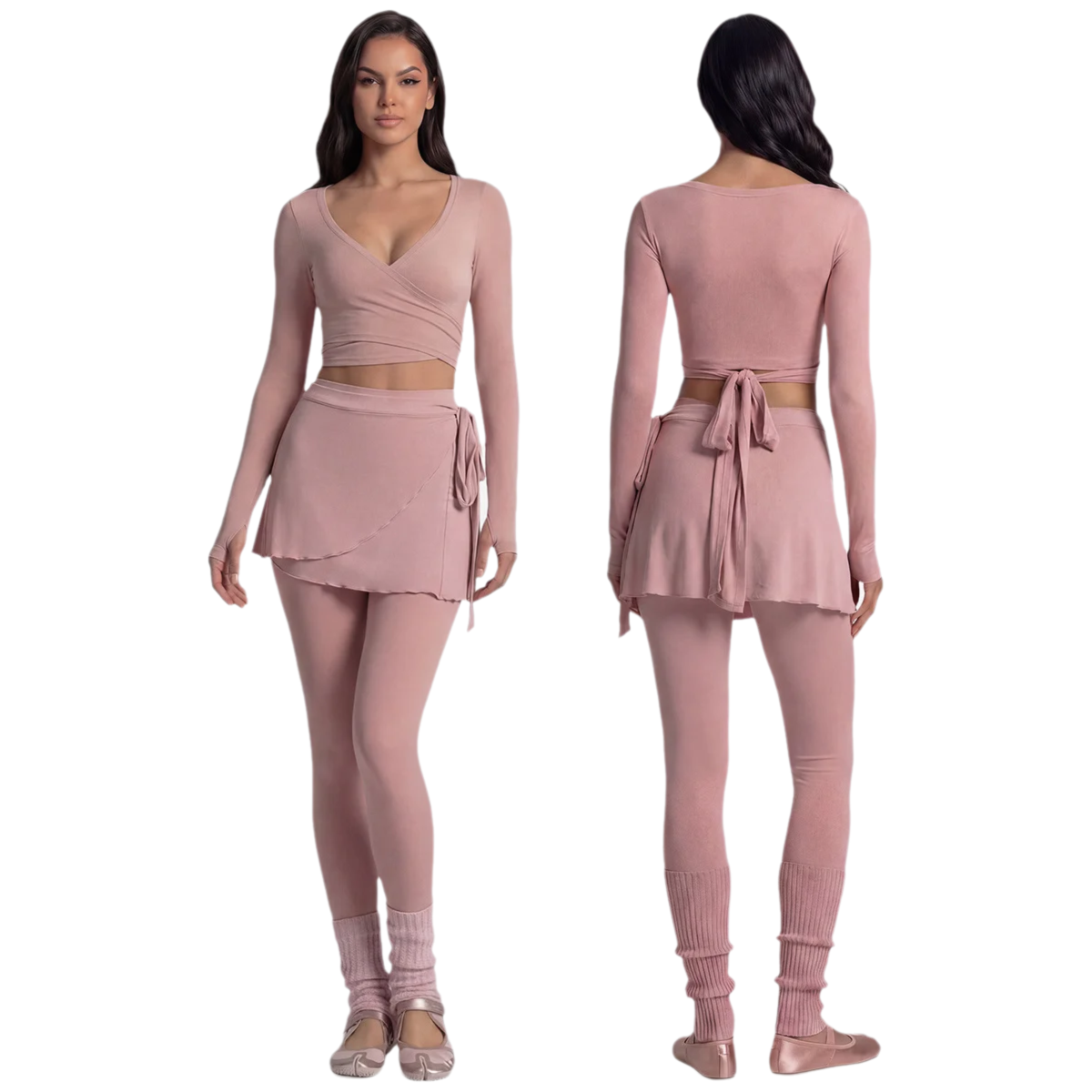 Pilates Yoga Wrap Top - Long Sleeve Yoga Top Cross Front