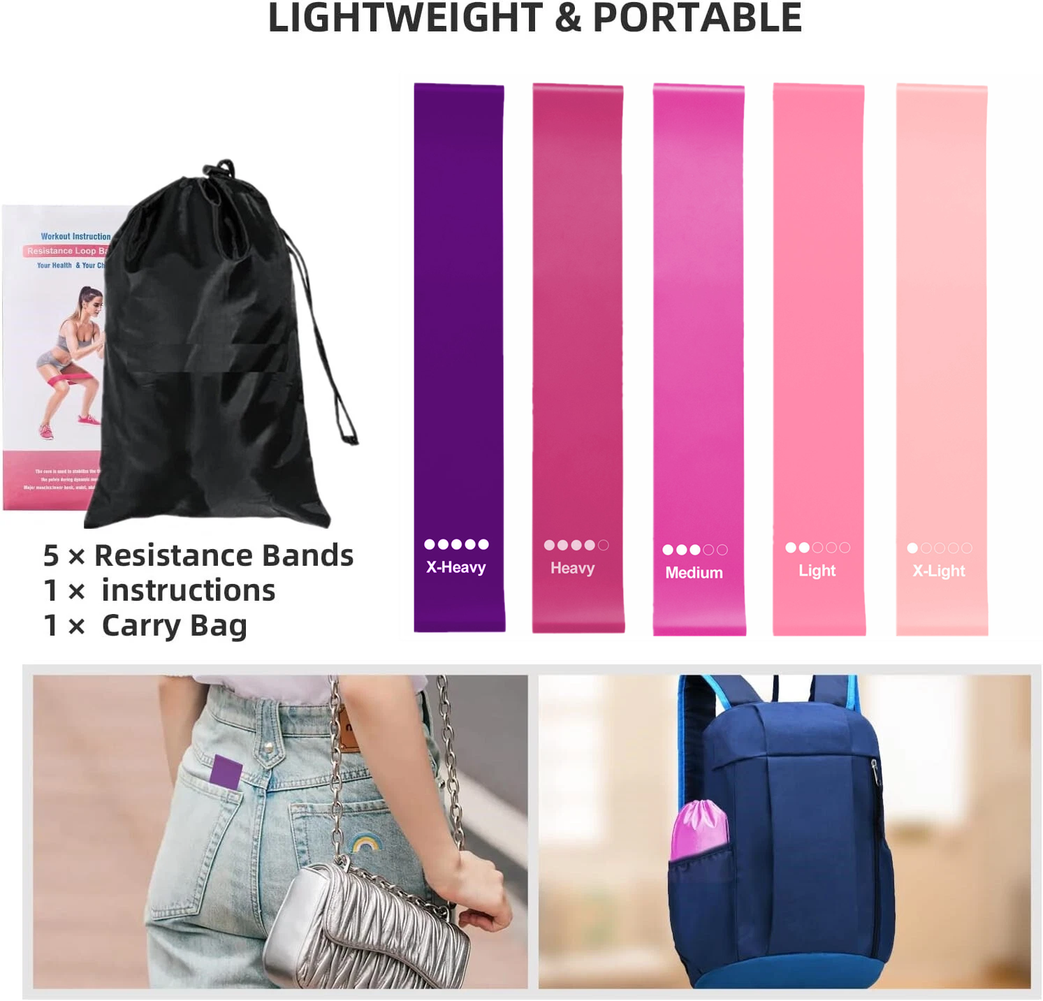5 Pack TPE Loop Resistance Ban - огляд і ціна Pilates Yoga Bag